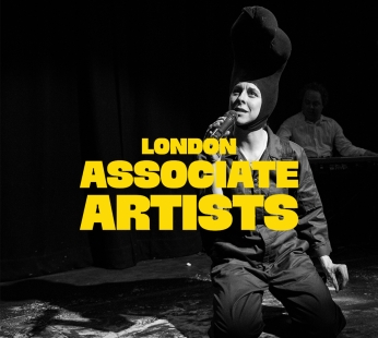  Image of Associate Artist Lauren Silver in black and white with yellow text that reads 'London Associate Artists'